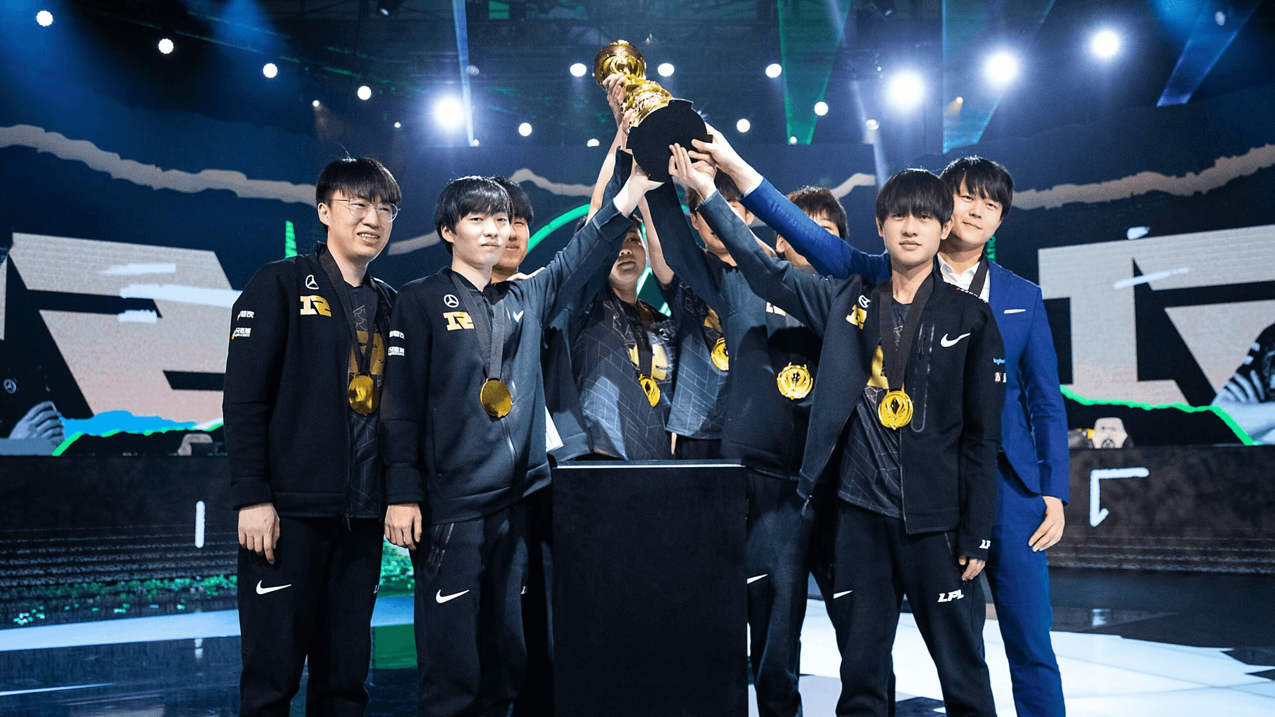RNG match SKT with 2 MSI trophy lifts. Credit: Riot Games