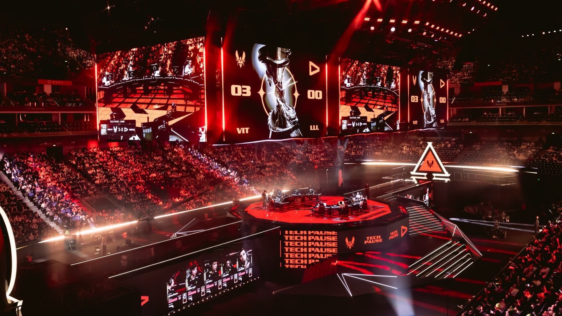 Team Vitality and LOUD will face off in the VALORANT Champions 2026 Grand Finals at the Mercedes-Benz Arena in Shanghai (Photo by Colin Young-Wolff/Riot Games)