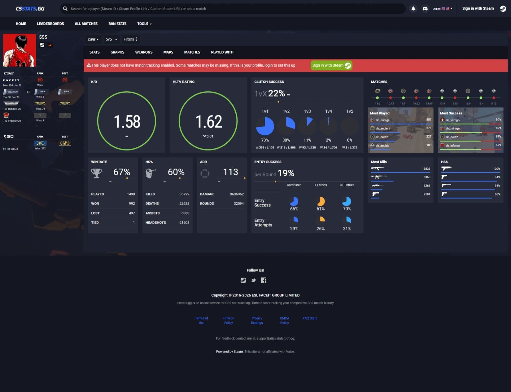 donk CS2 stats on csstats.gg