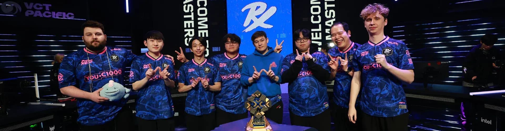Paper Rex posing with the VCT Pacific 2026 Kickoff trophy (Image Source: Riot Games)