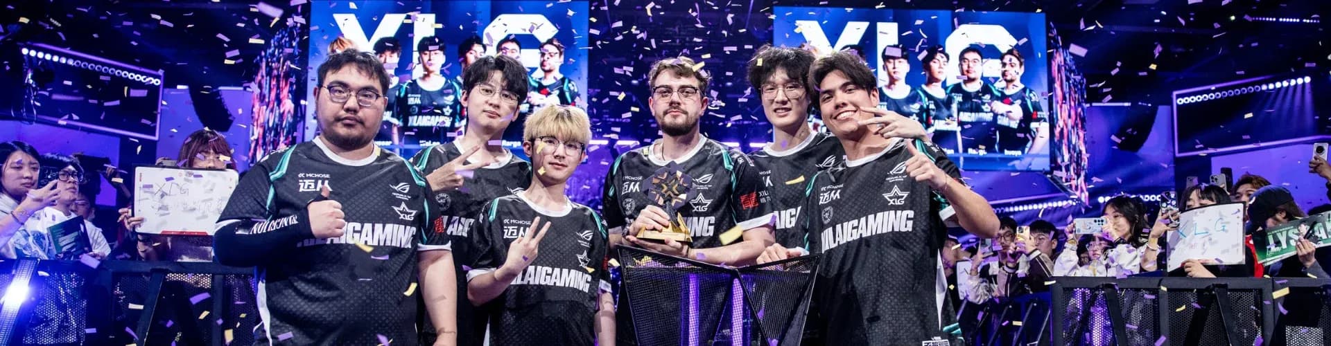 XLG Esports posing on stage as the qualified for VALORANT Masters Santiago