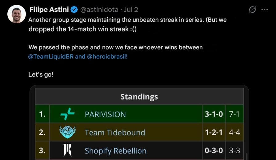 PARIVISION was undefeated for a while before this tournament.