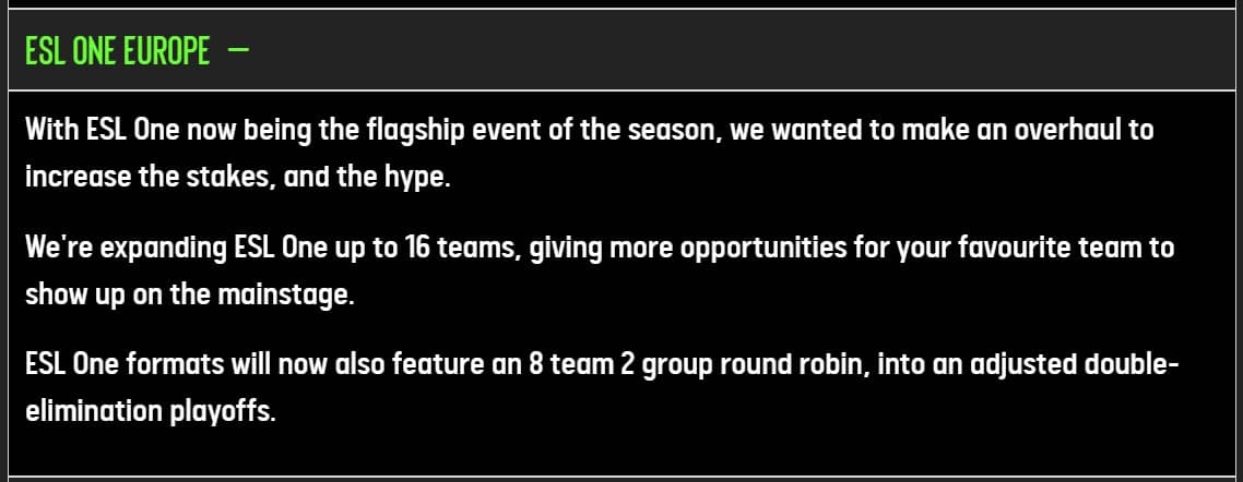 ESL One Europe will have more teams and more Dota 2 for everyone.