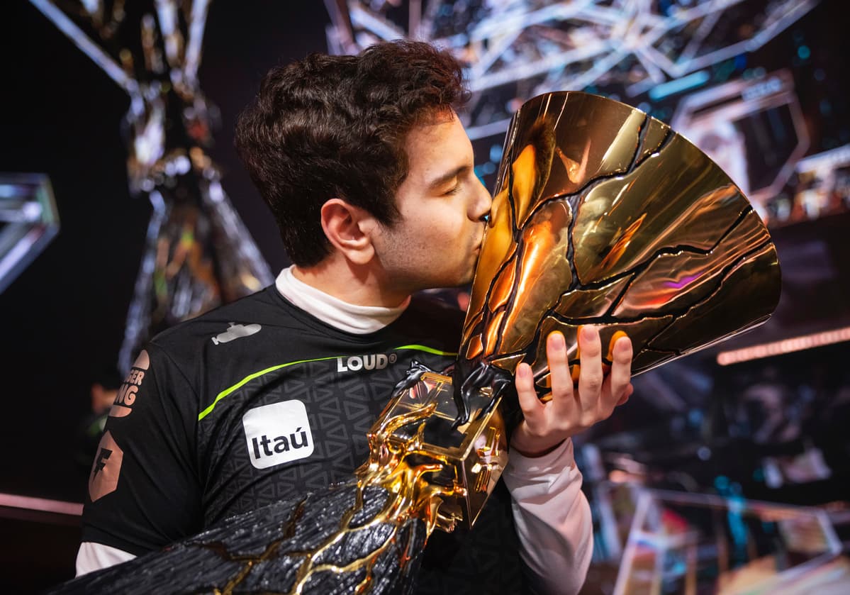 Ultimate glory: Less holding the Valorant Champions 2022 trophy (credits: Colin Young-Wolff)