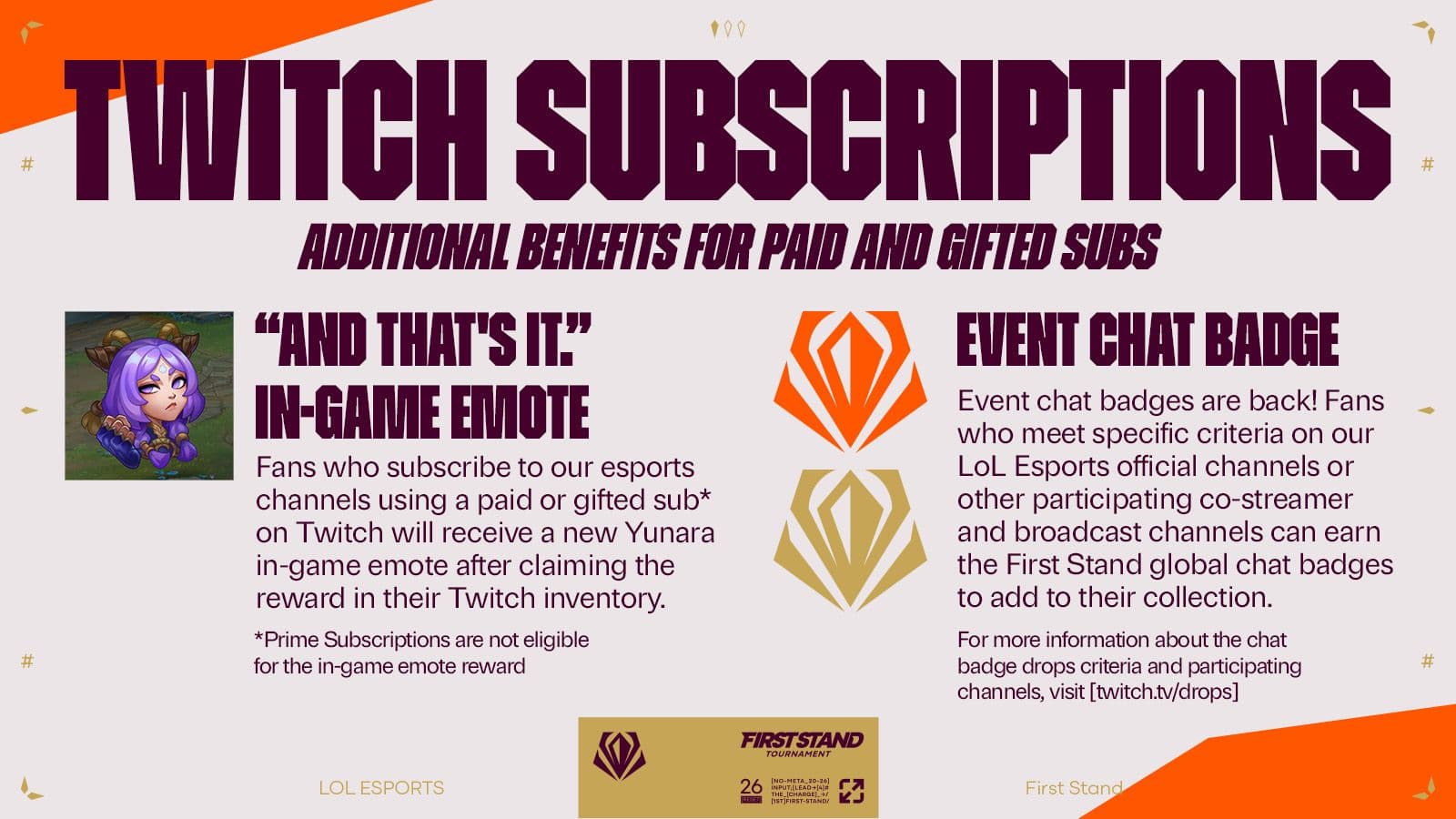 Twitch subs benefits for First Stand 2026