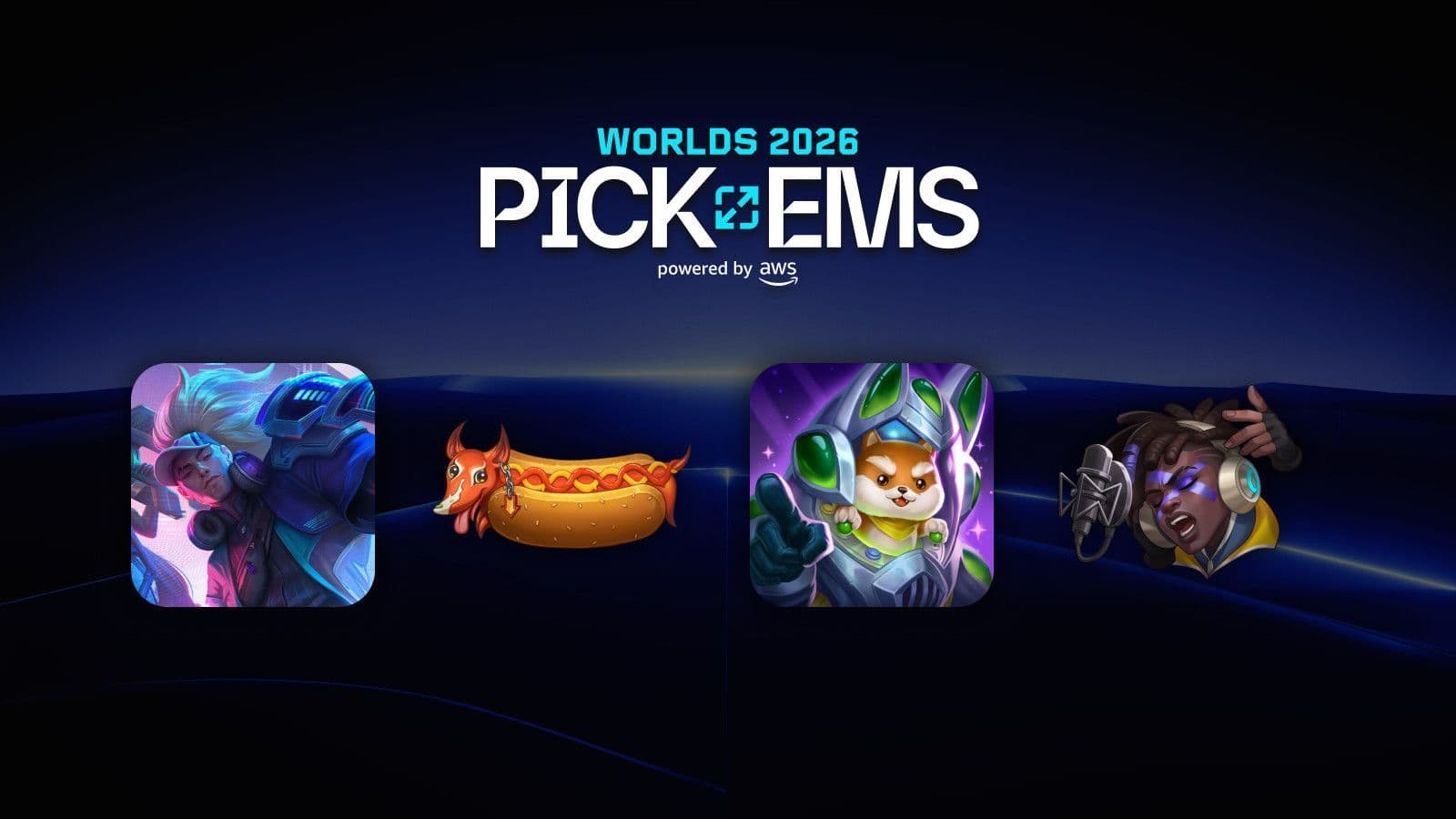 A look at some of the rewards you stand to gain from the Worlds 2026 Pick'Ems challenge. (Credit: Riot Games)
