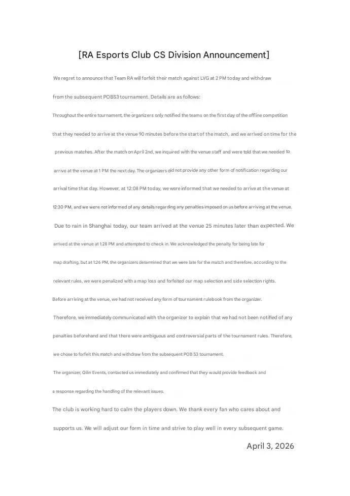 Rare Atom's statement on their forfeiture, translated to English using Google Translate (Image Source: Rare Atom on Weibo)