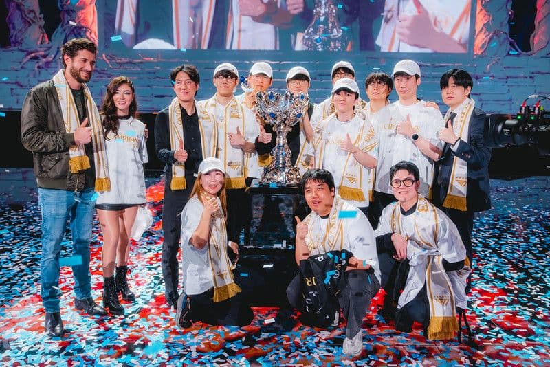 T1 lifted a historic three-peat last year in Chengdu. Credit: Colin Young-Wolff/Riot Games