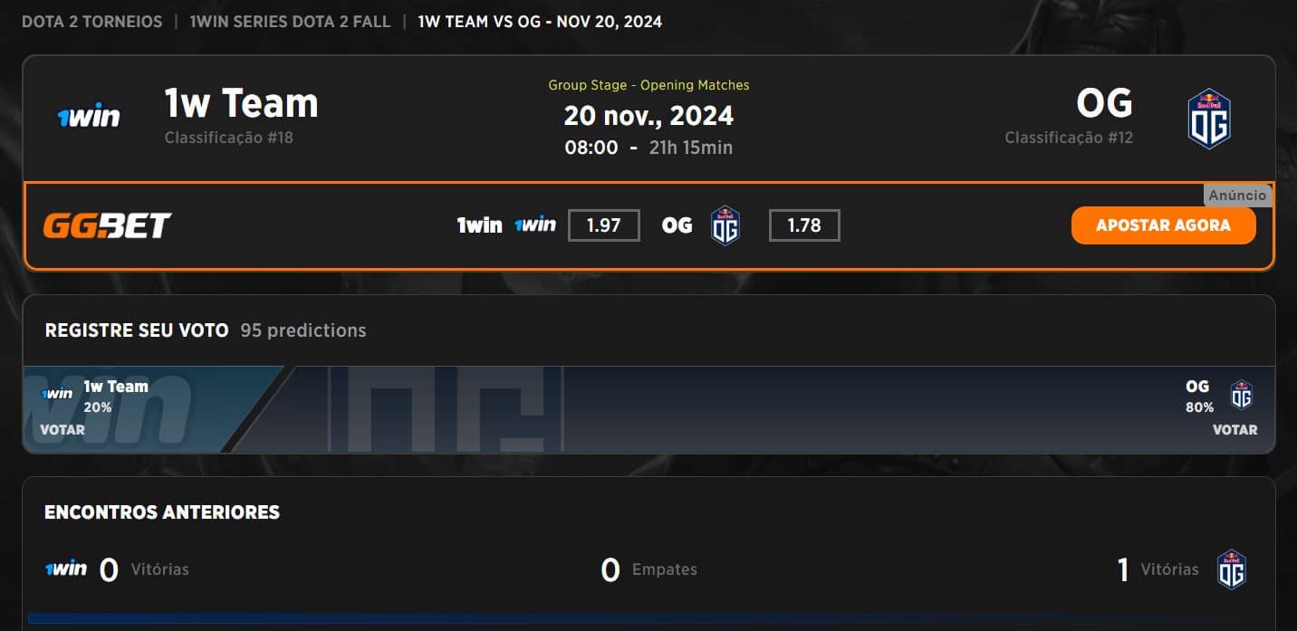 OG joga a primeira rodada do Grupo B contra o 1win Team.