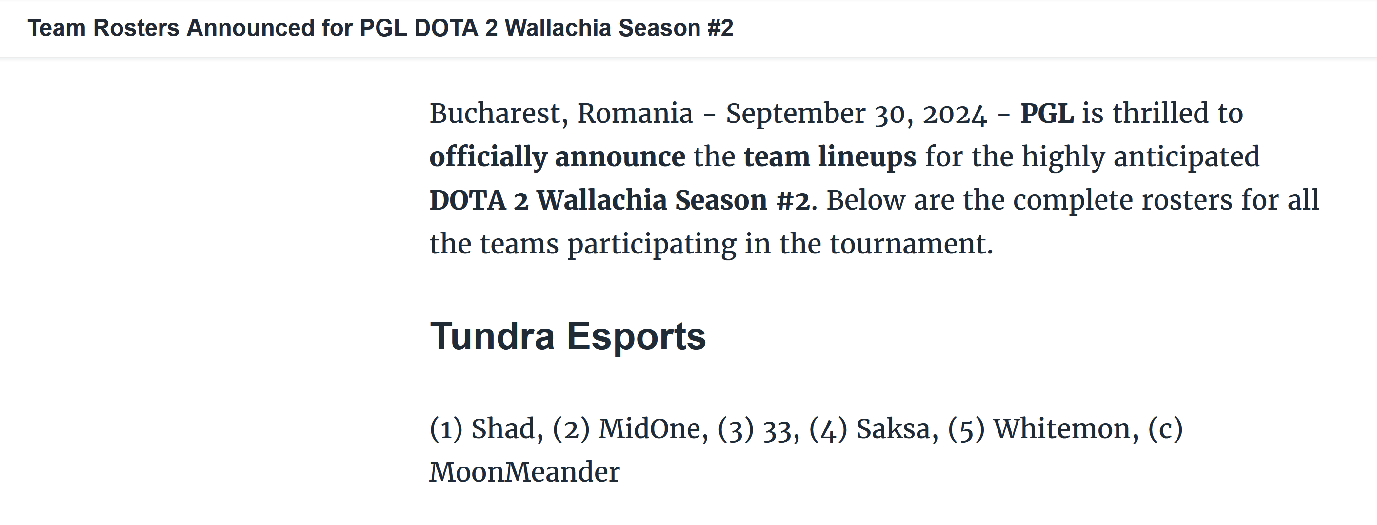 A PGL acabou confirmando o elenco da Tundra Esports e forçando a equipe a confirmar.