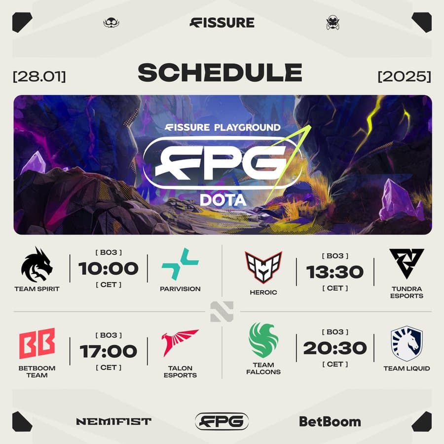 Cronograma do primeiro dia de playoffs do FISSURE PLAYGROUND Belgrado.
