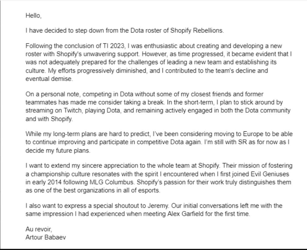 Arteezy Shopify Rebellion Announcement X