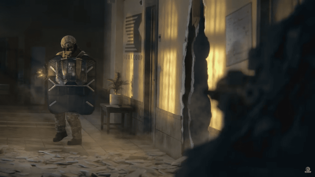 Blackbeard shooting his primary weapon with the shield