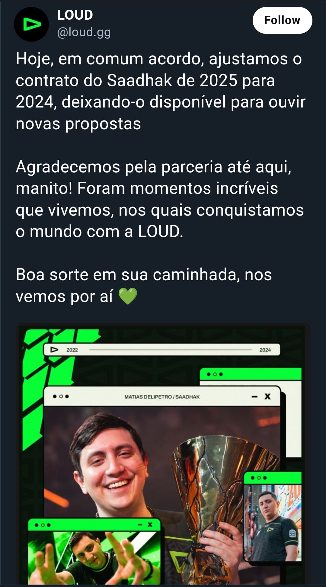 LOUD announce Saadhak's departure from the team