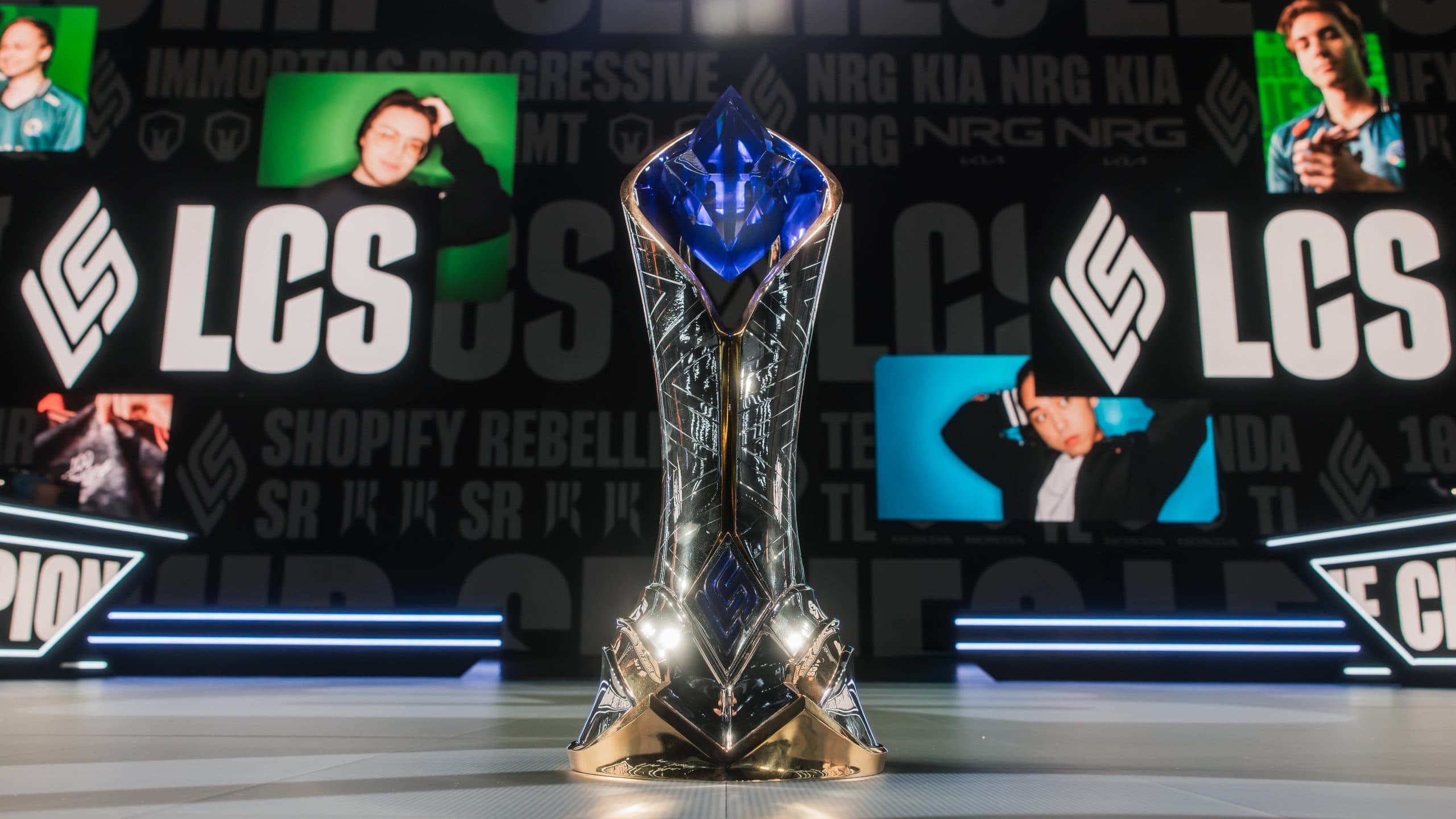 LCS trophy on stage in 2024