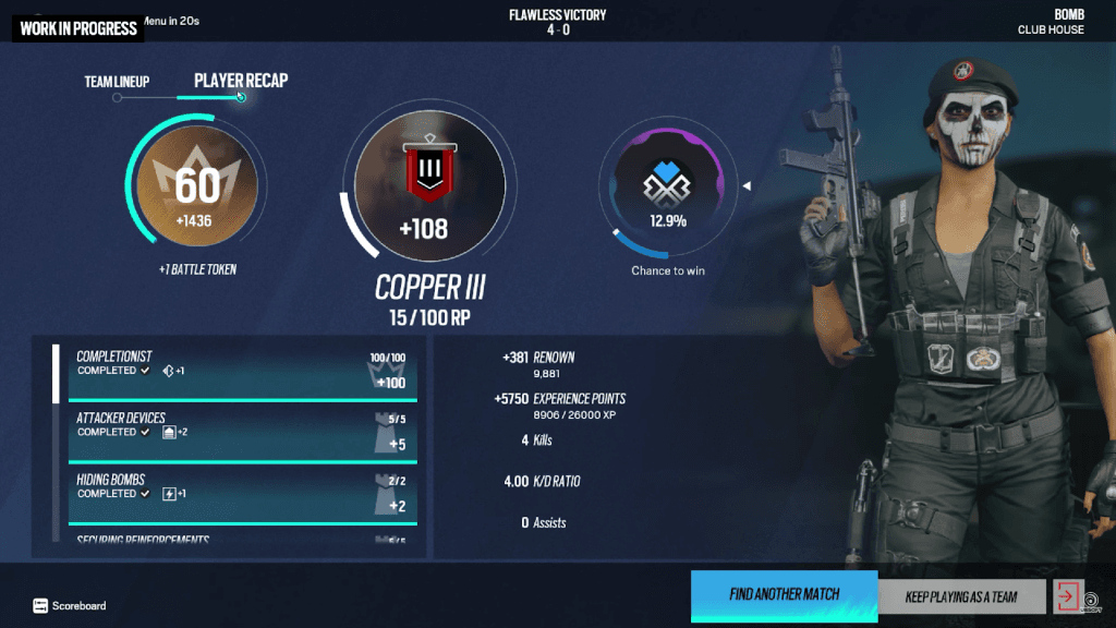 Twin Shells Post-match screen 2