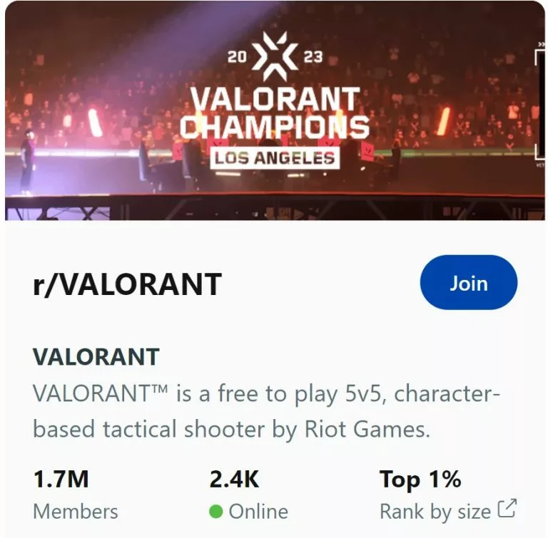 r/VALORANT: one of the biggest REDDIT communities currently existing (credits: Reddit)