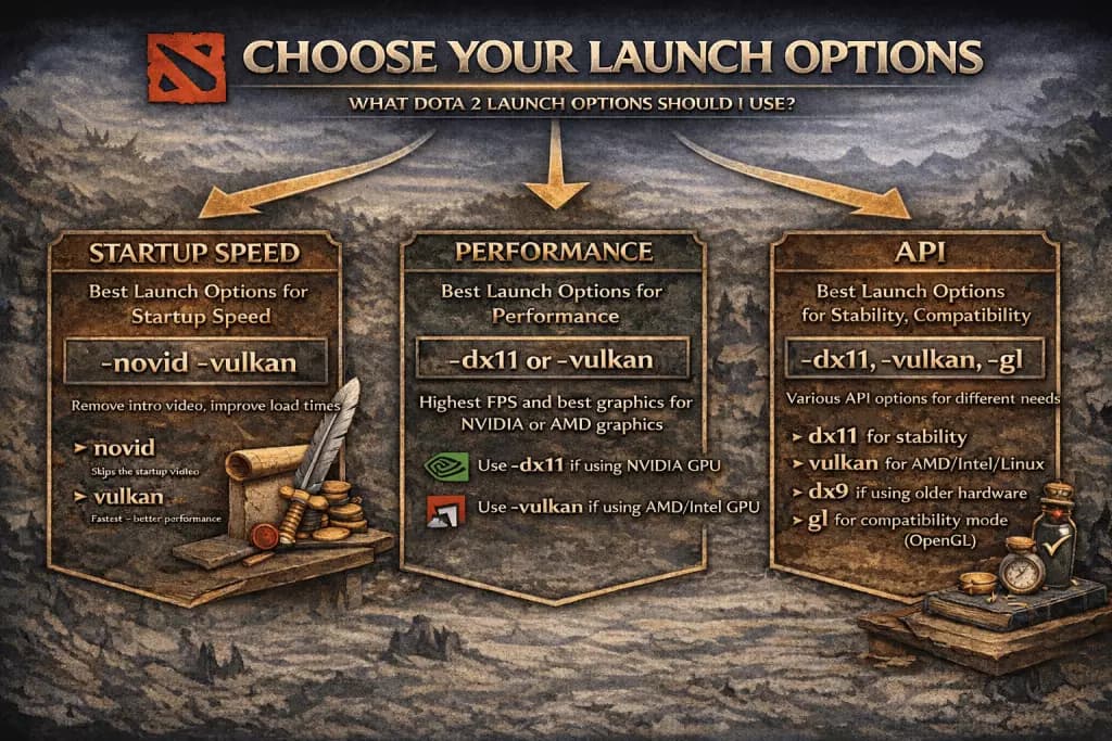 Flowchart with the best launch flags for each need.