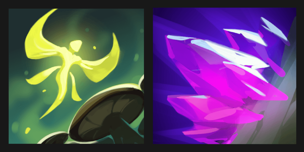 The new Faelight and Crystalline Overgrowth (respectively) mechanic in League of Legends. (Credit: Riot Games)