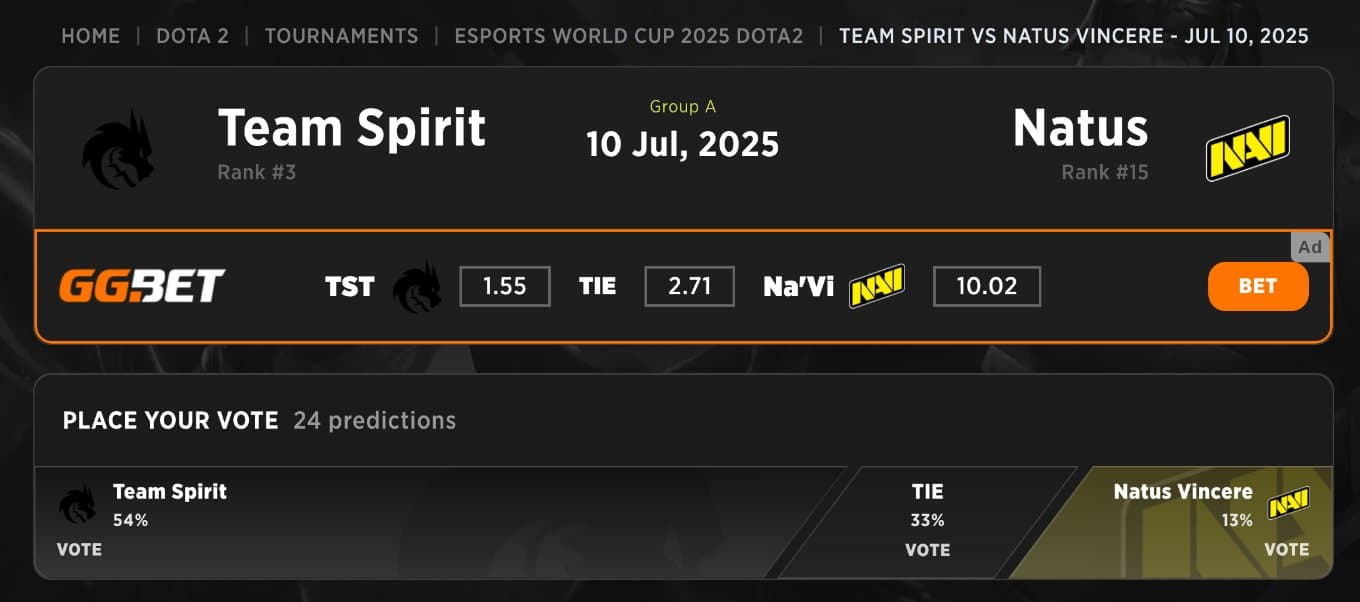 Team Spirit and Natus Vincere will cross ways in the EWC 2025.