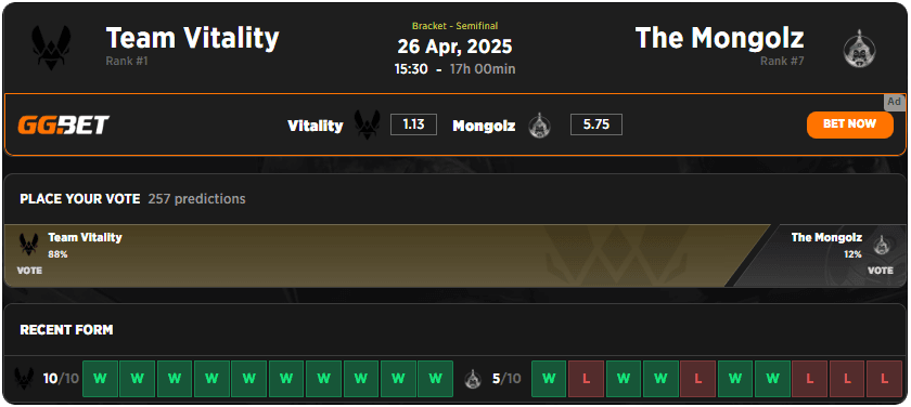 Team Vitality takes on the MongolZ